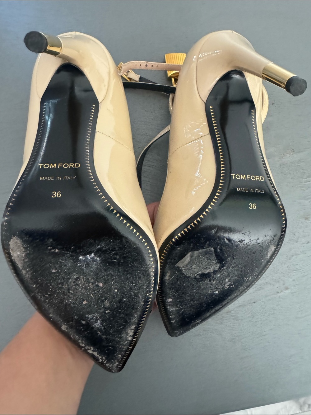 Tom Ford Beige Patent Leather Pointed-Ankle Strap Pumps - Picture 4 of 4